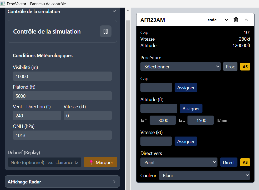 Interface instructeur Echo-Vector